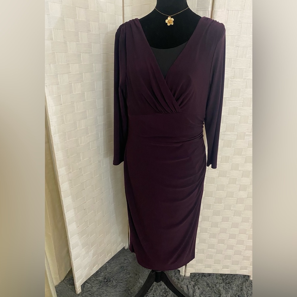 Ralph Lauren Plum Long Sleeve Faux-Wrap Sheath Dress